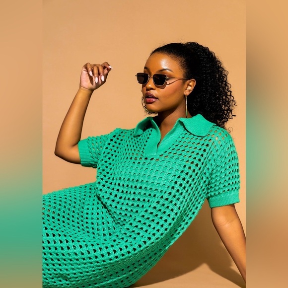 NEW Dressed in Lala Soul Stuff Dress Crochet Sheer Jade Green Large NWT - Picture 2 of 3